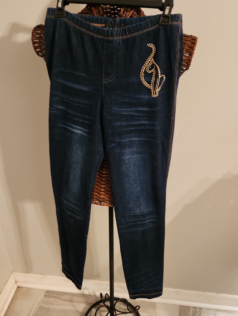 Baby Phat Dark Blue Jeggings with Gold Embellishment